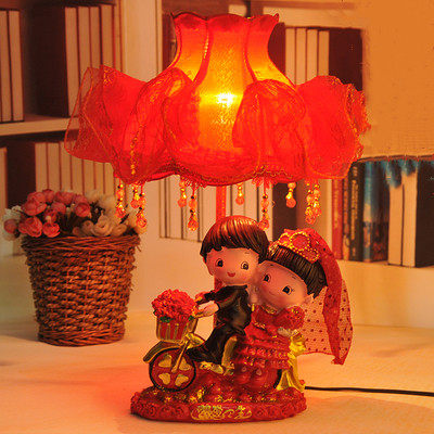 卧室婚庆台灯红色婚房床头灯创意结婚礼物实用中式树脂新婚礼品