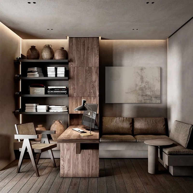 现代中式赤贫侘寂风客厅装饰画复古意境壁画玄关挂画极简无框画