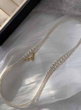 24新款小众设计强光人造珍珠细渐变珍珠锁骨链优雅个性双层项链轻