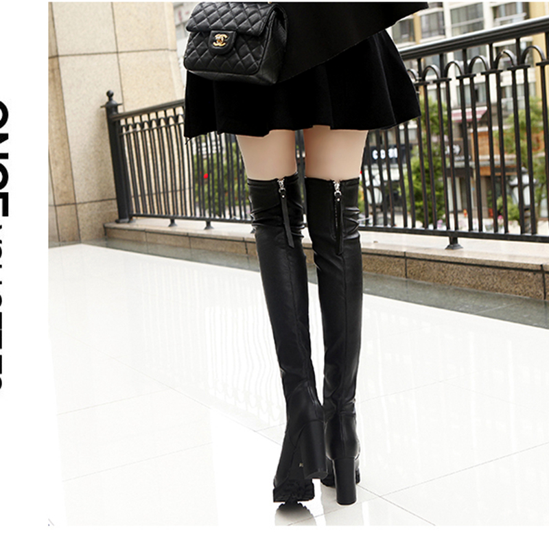 过膝皮靴长靴显瘦女靴子2023秋冬季新款韩版长筒高筒粗跟高跟马靴