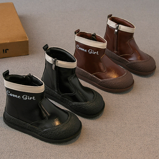 儿童马丁靴2023冬季新款男童鞋子女童靴子二棉加绒皮靴短靴英伦风