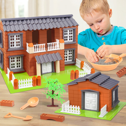 儿童造盖房子小小泥瓦匠diy手工建筑师迷你小水泥砖块头砌墙玩具