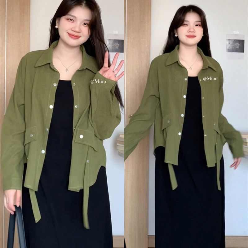 微胖的喵喵 梨形mm秋季显瘦休闲百搭衬衫吊带连衣裙大码套装 6636,女装/女士精品,大码套装,淘宝优惠券,粉丝福利购,淘宝优惠卷