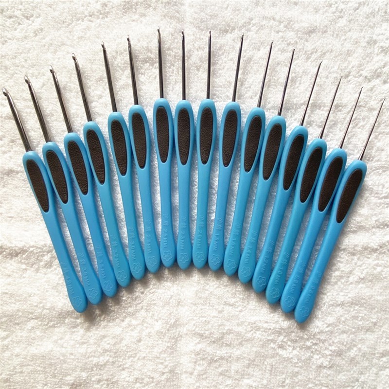沪牌防滑软柄垫 钩针 不锈钢手工打磨编织针 套装勾针蓝色手柄
