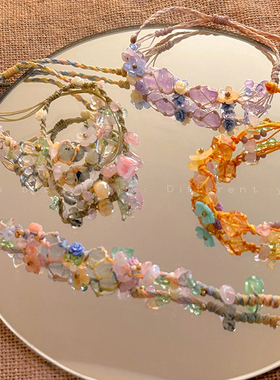 手作~新中式森系手工编绳手链轻奢小众精致彩色花朵手饰百搭手串