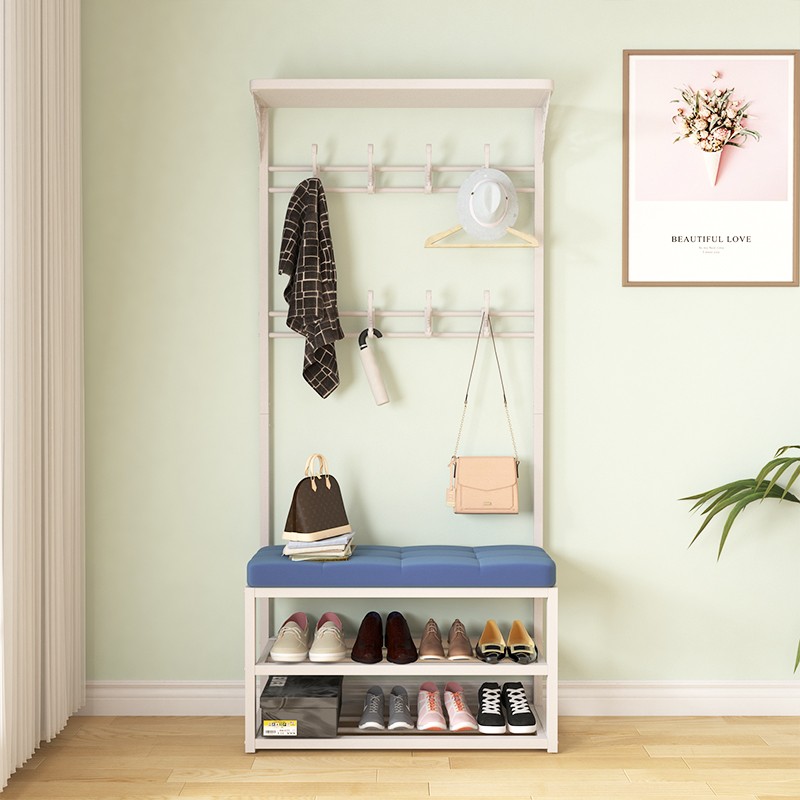 换鞋凳挂衣架一体家用进门口可坐鞋柜多功能软包坐垫收纳穿鞋凳子