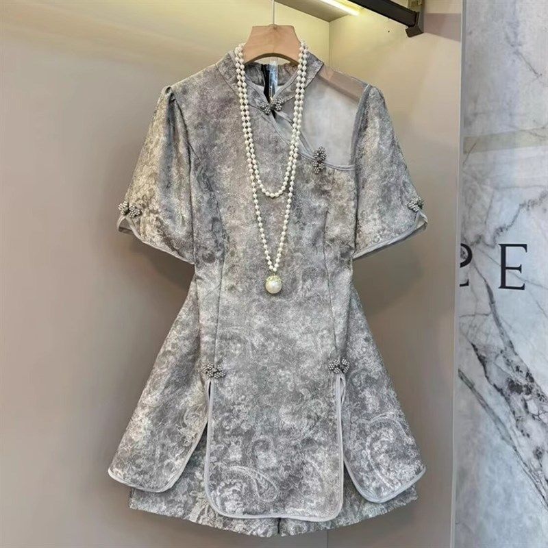 大码25夏季时尚套装国风中式立领盘扣开叉上衣百搭短裤轻奢套装女,女装/女士精品,大码套装,淘宝优惠券,粉丝福利购,淘宝优惠卷