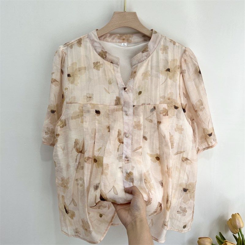 妈妈夏装短袖仿棉麻T恤衫2025新款中年妇女夏季印花薄上衣母亲节