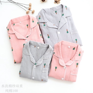 儿童纱布睡衣女春长袖薄款夏季水洗棉家居服亲子装男童绉布泡泡棉