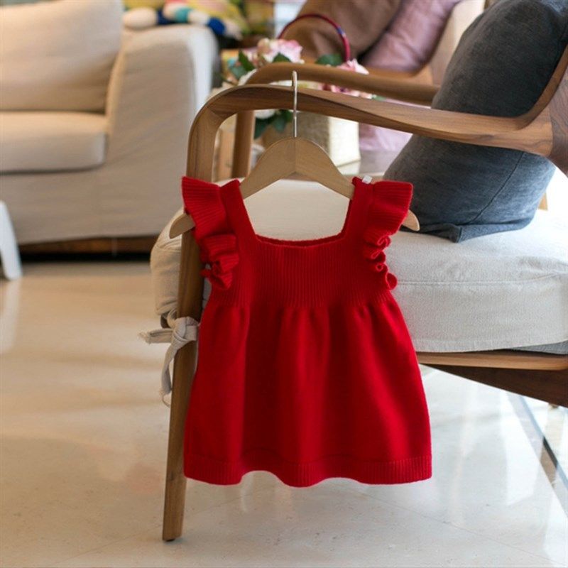 2023新款春秋季宝宝针织裙女童吊带裙婴儿背心裙公主连身裙毛线裙