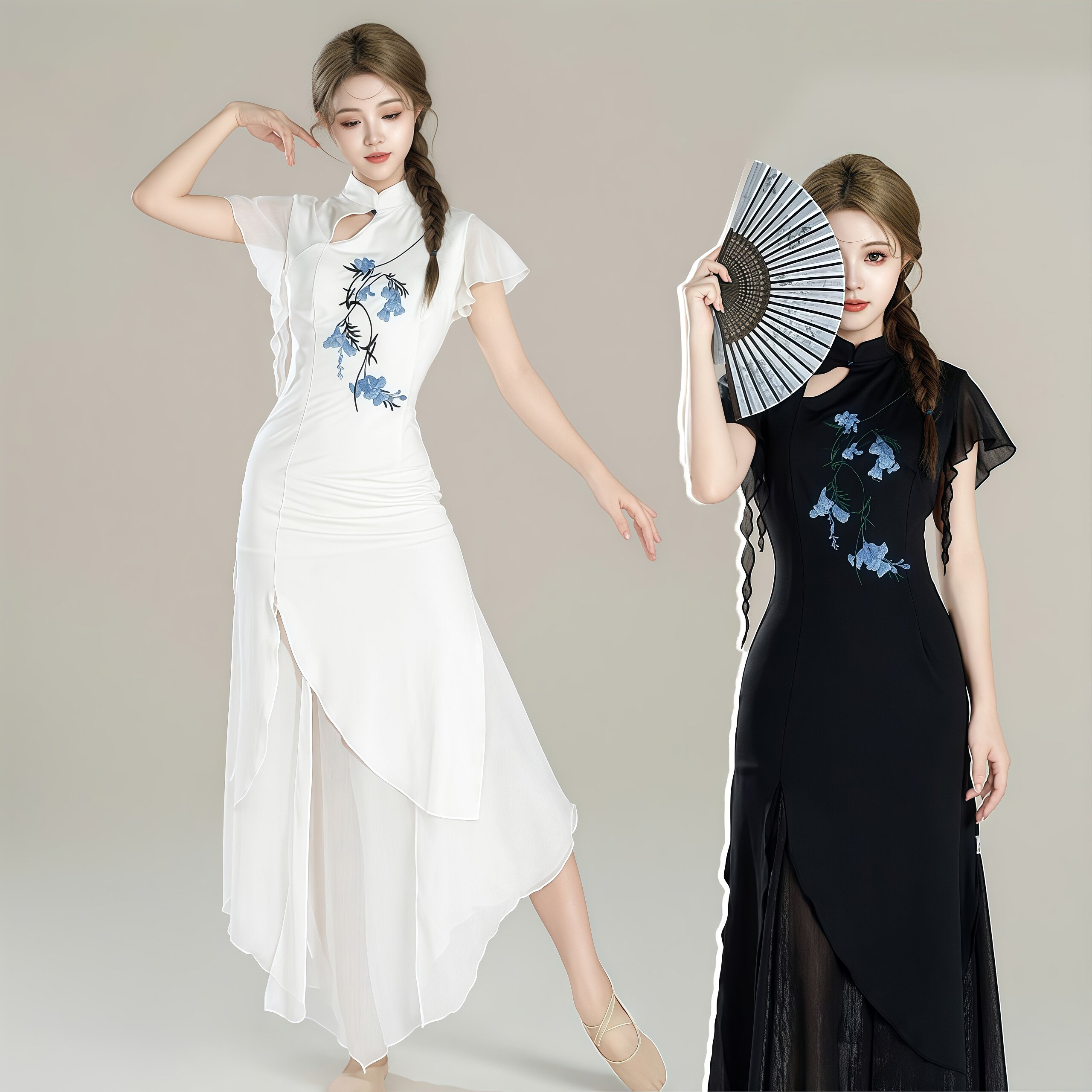 新款古典舞中式旗袍修身显瘦舞蹈服气质连衣裙练功演出表演舞蹈服