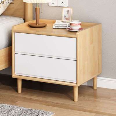 全实木北欧橡胶木岩板床头柜家用收纳柜卧室床边柜简易小型35cm深