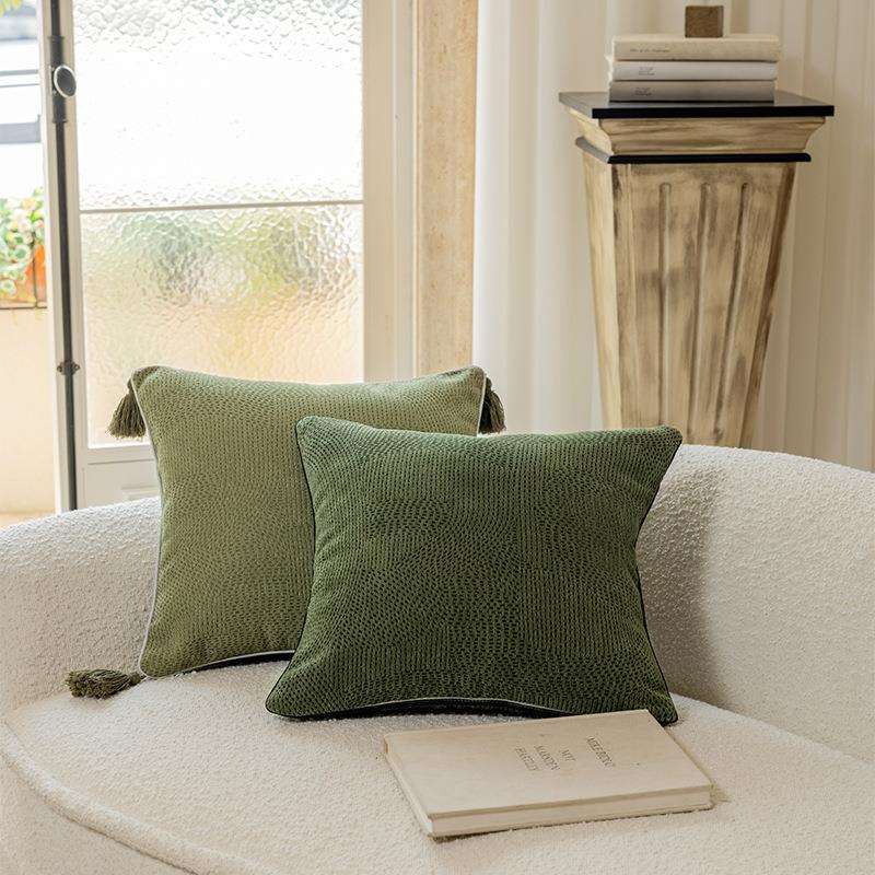 中古南洋风抱枕 法式燕麦奶茶色黑边复古绿客厅沙发腰靠枕