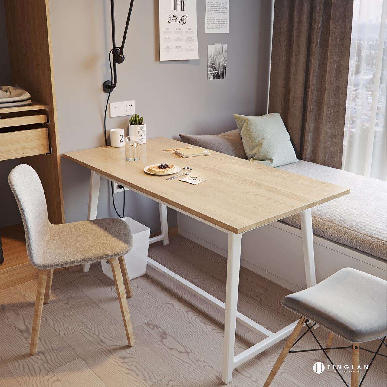 北欧实木单人电脑桌小户型家用书房写字桌工作室多功能台式电脑桌