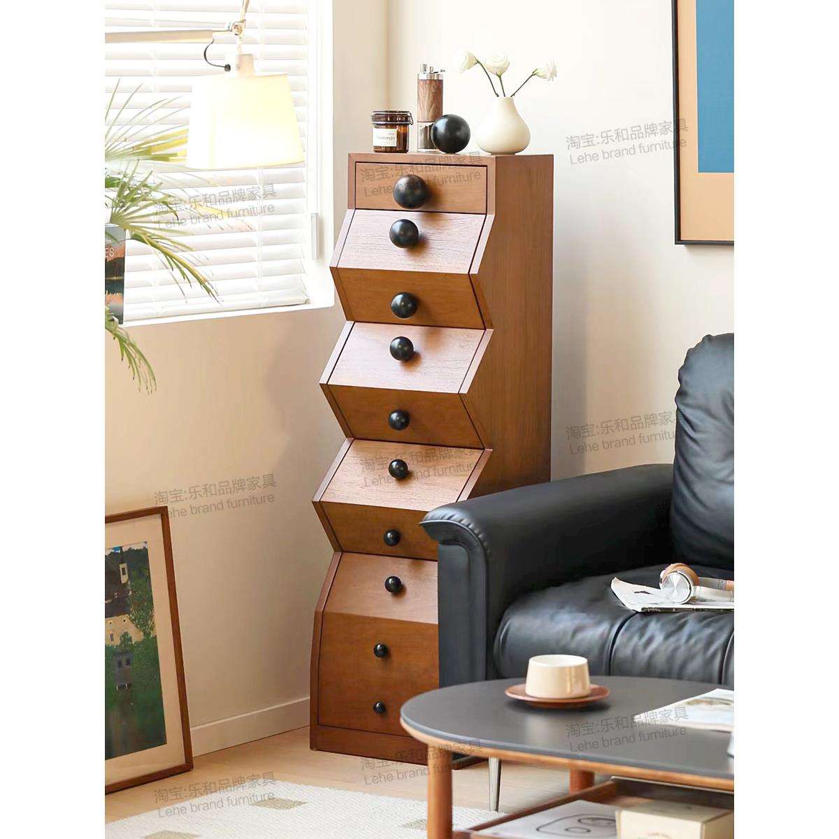 my实木创意五斗柜客厅卧室靠墙收纳储物柜沙发边柜电视柜旁小边柜