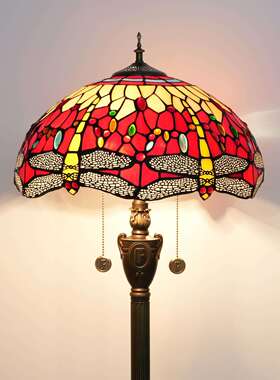 欧琈蒂凡尼彩色玻璃艺术餐厅卧室北欧立式40CM红色蜻蜓落地灯