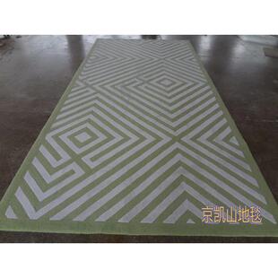 现代简约绿色长方形几何格子中式客厅茶几地毯大厅接待室贵宾室