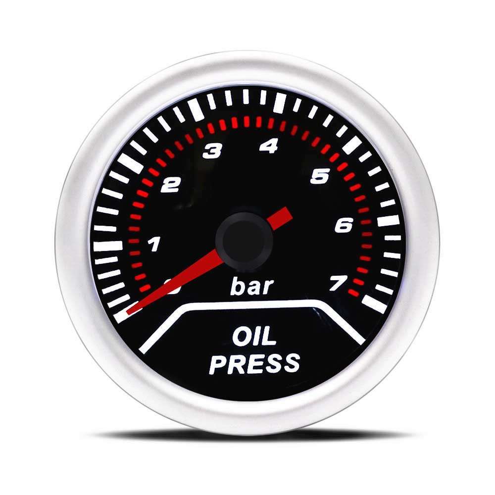 跨境汽车改装油压表2寸12VBAR52mm0~7  白光机械式墨镜油压表