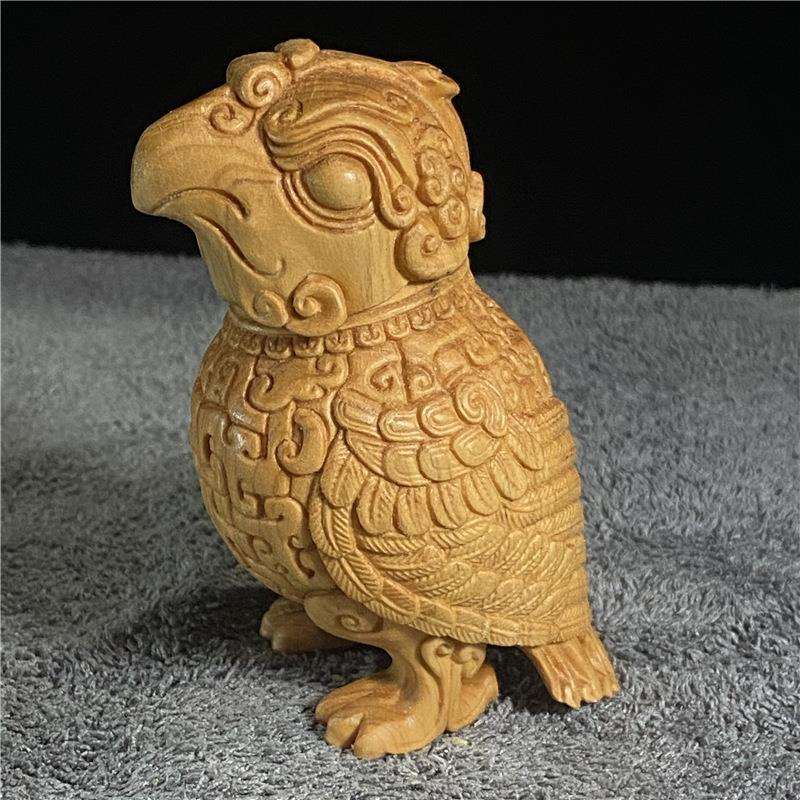 崖柏小叶黄杨木雕刻家居装饰品创意文玩男士手把件子乍弄鸟尊小鸟