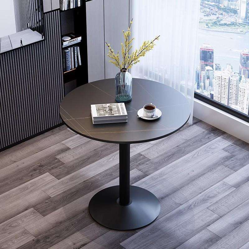 北欧现代简约岩板茶几家用客厅咖啡店休闲小圆桌洽谈圆形桌椅组合