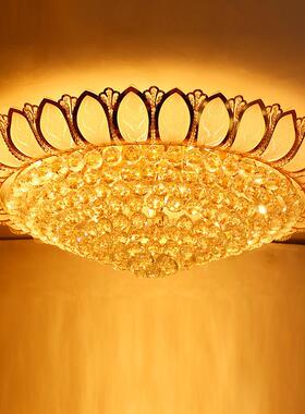 厂家现代圆形金色莲花水晶吸顶灯大气客厅灯LED卧室黄色灯饰