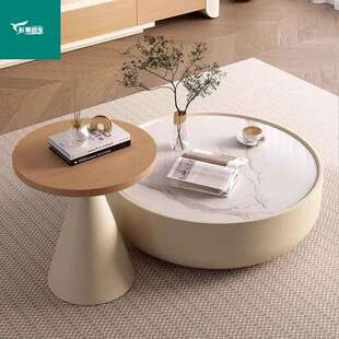 家用原木奶油风实木岩板茶几客厅色拉伸电视柜组合大小户型落地柜