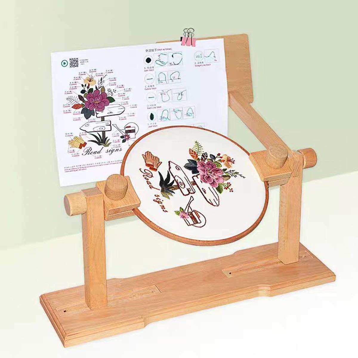家用可调节多功能榉木台式绣架 十字绣刺绣绣架通用床上刺绣绣框
