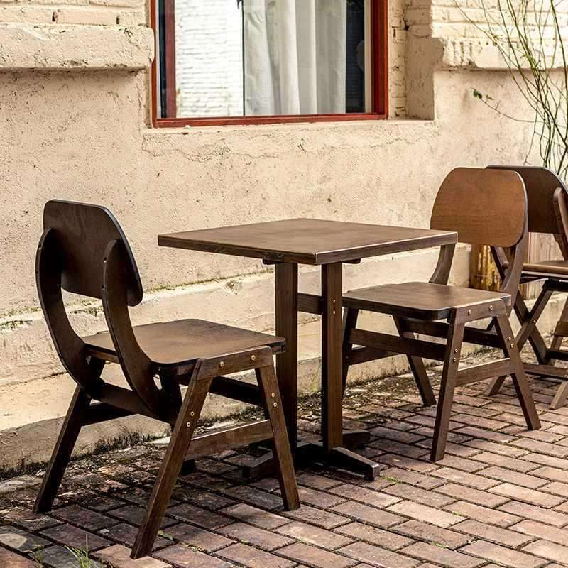 *中古法式复古圆实木餐桌阳台家用休闲咖啡小户型茶几桌子桌椅方