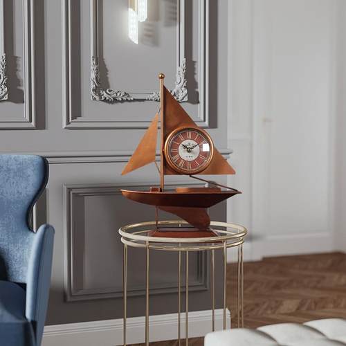 复古铁艺帆船台钟时钟表创意家用客厅咖啡厅酒吧墙面立体挂钟跨境