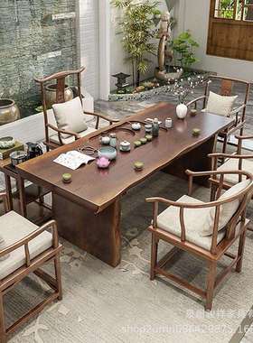 新中式实木泡茶桌全套办公室大厅一楼接待洽谈喝茶聊天