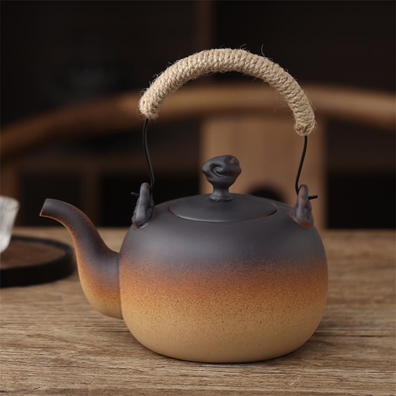 复古煮茶陶壶紫砂陶壶电陶炉专用烧水壶竹提梁陶瓷泡茶煮水壶煮茶