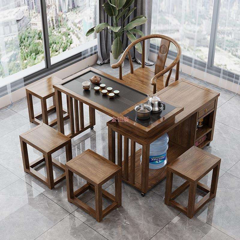 实木茶桌茶台茶桌旋转阳台新中式小户型泡茶台移动茶桌一体一整套