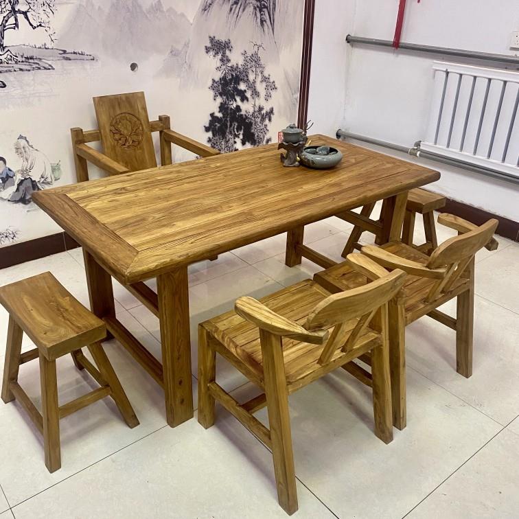 老榆木茶桌茶台茶几实木办公桌简约书桌电脑桌阳台桌茶桌矮桌新品