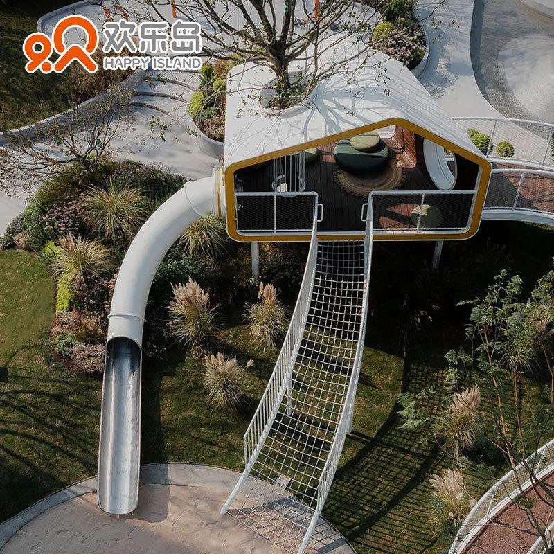 大型户外树屋不锈钢滑梯树屋平台攀爬小区公园游乐设备规划设计