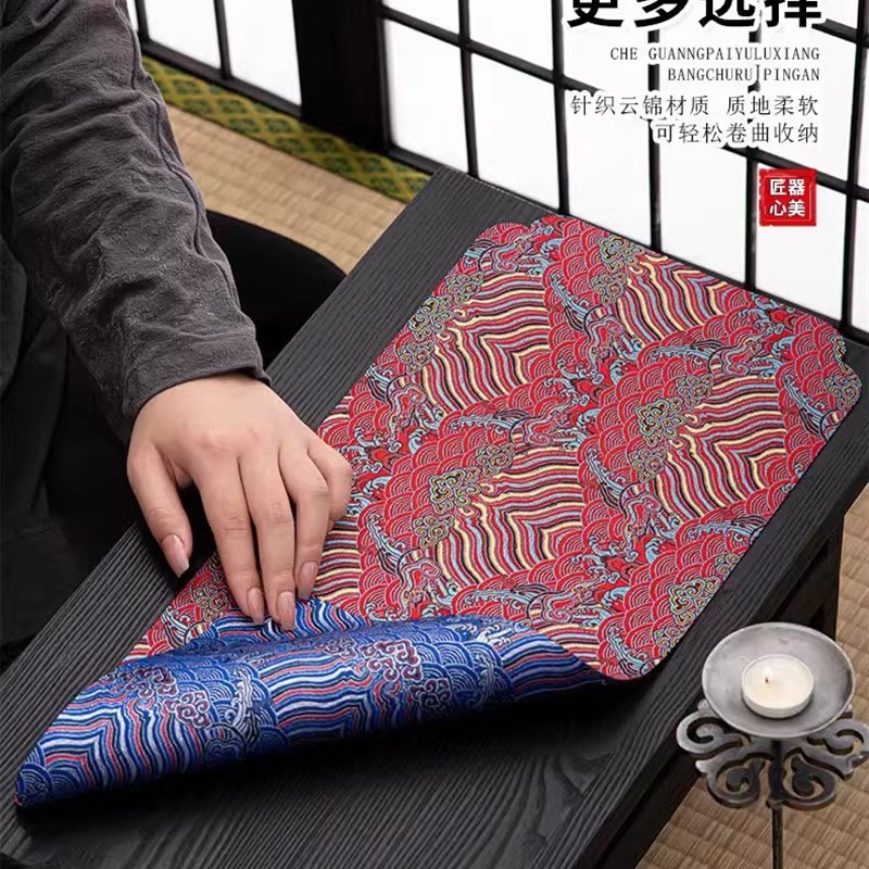 复古双面锦缎主人席禅意布艺干泡席吸水茶垫简约S杯垫茶席隔热桌