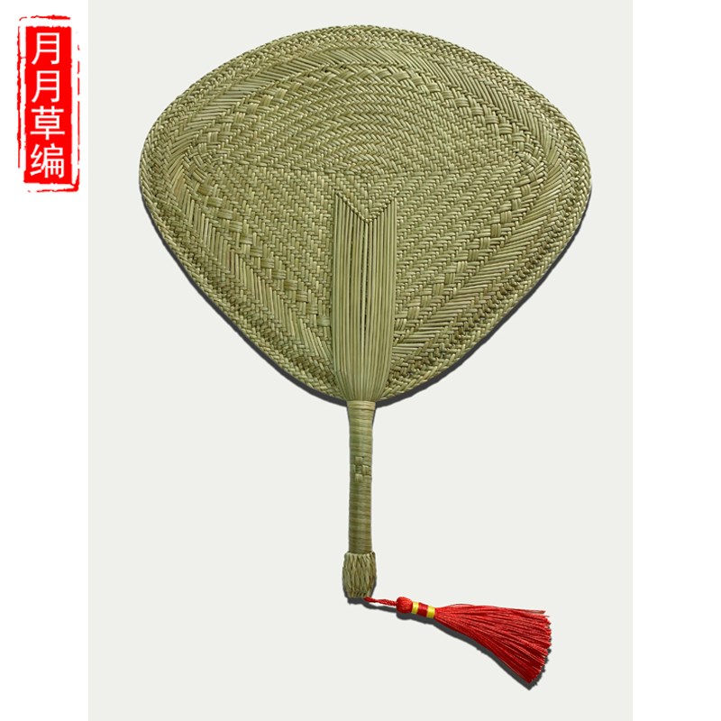 手工蒲扇夏天家用老式长柄圆形芭C蕉扇大团扇古风流苏岭根草编扇