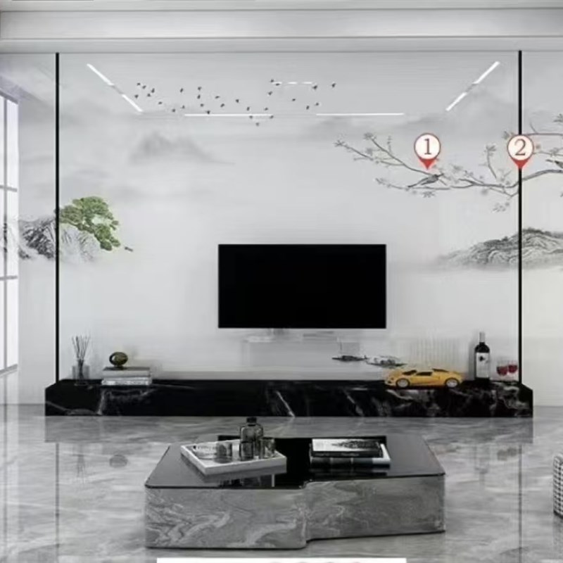 岩板电视背景墙客厅新o中式现代简约800x2600轻奢风新款影视墙现