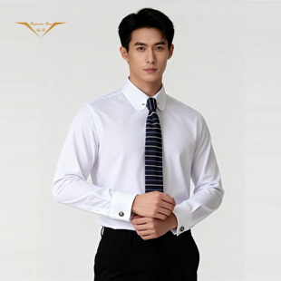 男士轻奢竹纤维伊顿领针领长袖衬衫商务正装科德宝免烫白色衬衣