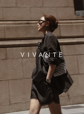 VIVANTE 优雅女人 黑色松紧腰丝毛蕾丝边短裤 DF04137