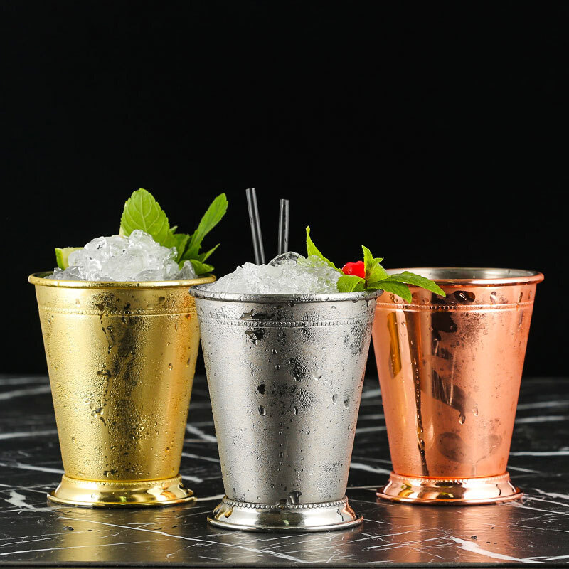 薄荷朱丽普杯金属鸡尾酒杯特调金属杯 卷边莫吉托Mint Julep Cup
