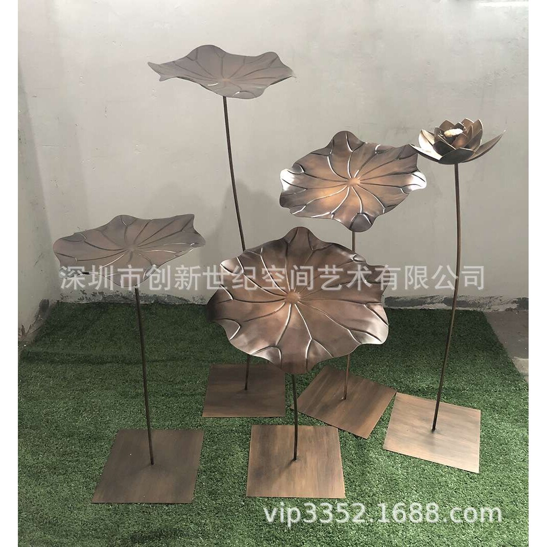 金属荷叶荷花   酒店大堂雕塑摆件 水景雕塑小品全金属镂空