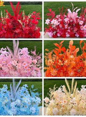 新款婚庆大款地排花绢花蓝色成品装饰红色花排T台路引婚礼花