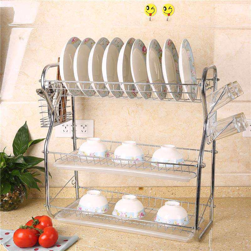三层双盘B型S型钢管碗碟架铁丝电镀厨房置物架多功能沥水收纳架批