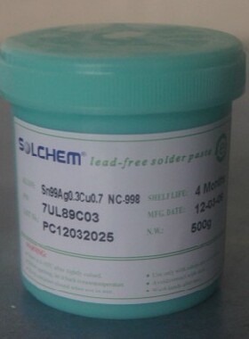 SOLCHEM Sn99Ag0.3Cu0.7 NC-998无铅高温焊锡膏 锡浆 500克