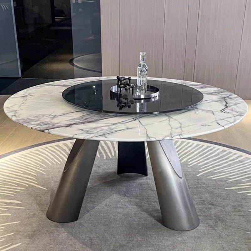意式现代家用设计师大平层超晶石大理石圆形餐桌加厚桌面饭桌圆桌
