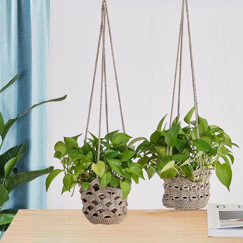 悬挂式盆栽吊篮 多层次手工编织悬挂花盆网兜 室内绿植花卉装饰