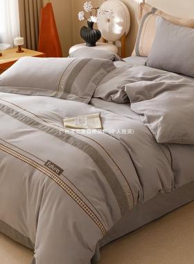 被套0套件床笠刺绣秋冬磨毛10轻奢四件套床品A类床单纯棉加厚
