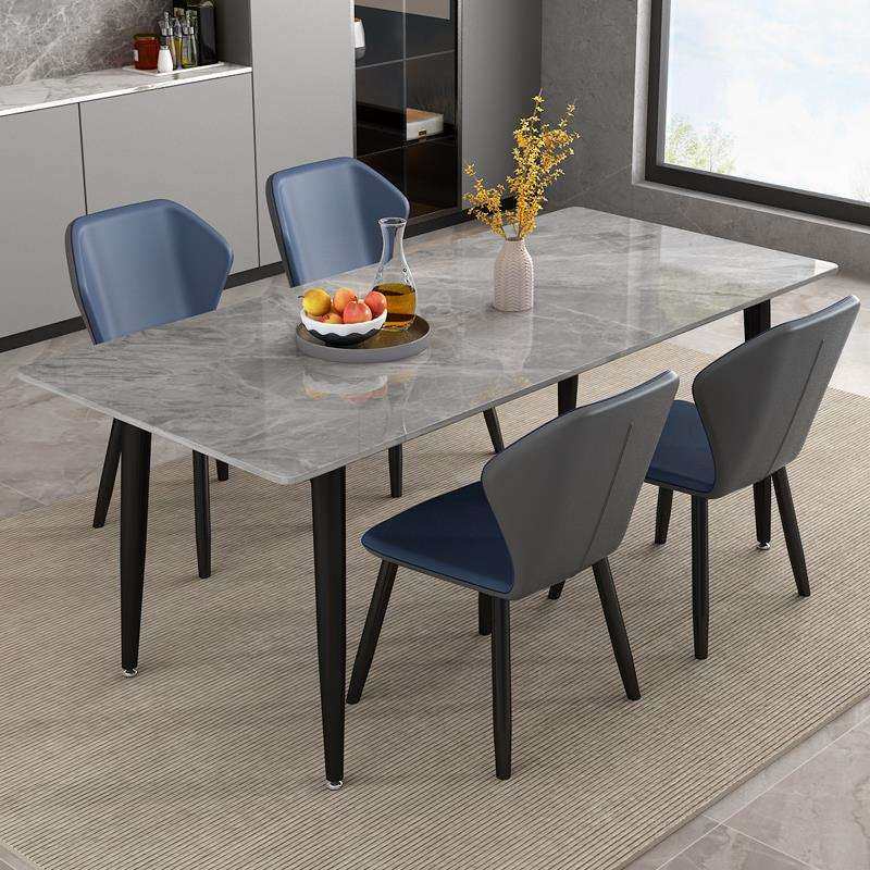 4I岩板餐桌轻奢现代简约家用小户型长方形餐厅饭桌大理石客厅椅组