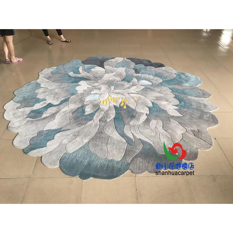 新西兰进口羊毛欧式田园牡丹花朵圆形美式客厅茶几地毯钢琴书桌垫