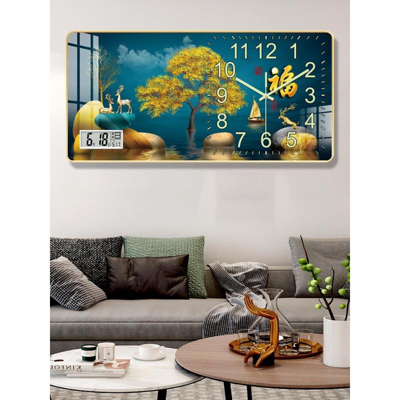 夜光电子钟表挂钟客厅万年历新款家用时尚装饰画新中式插电表时钟